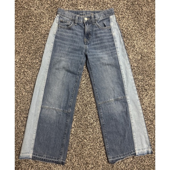 Old Navy Other - Old Navy High-Rise Super Baggy Wide‎ Leg Jeans Girls 10 Two Tone Blue Raw Edge